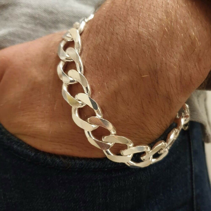 Men's Heavy Curb Bracelet in Sterling Silver - 8mm