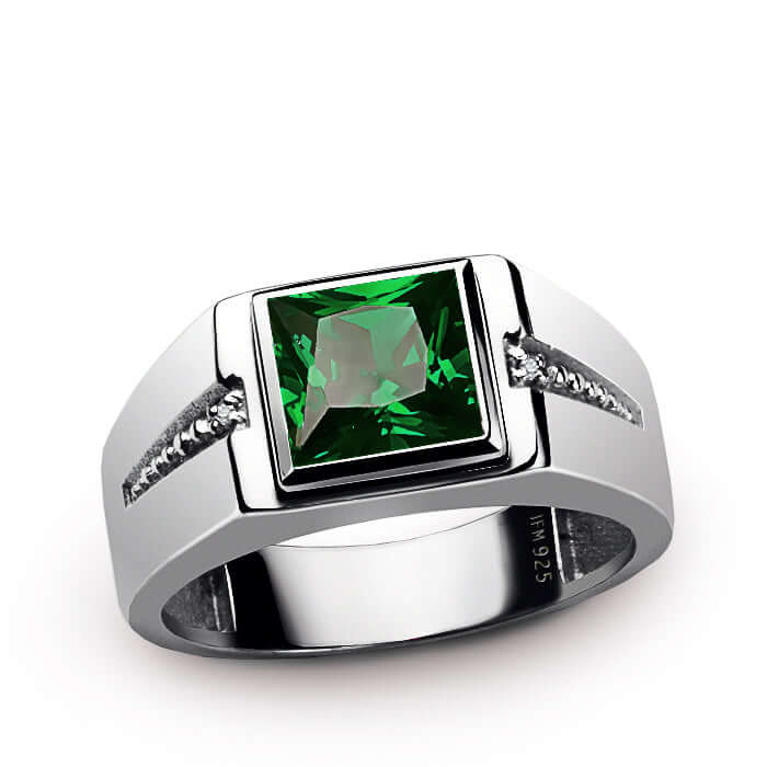 Square Gemstone Diamond Men's Ring - Rhodium Finish Silver – J F M
