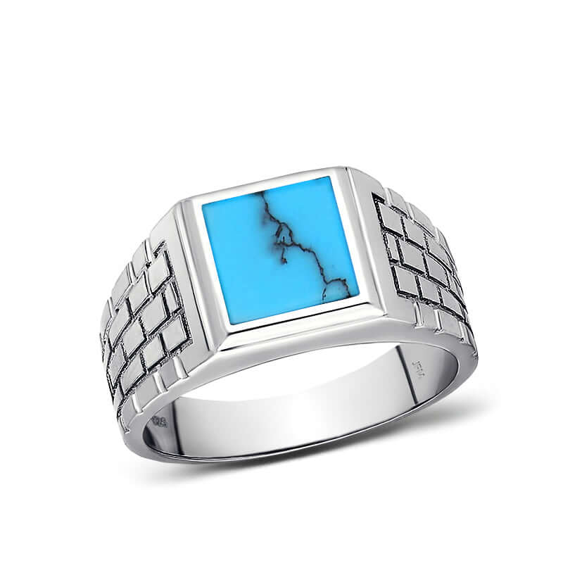 Square Natural Stone Ring - 925 Silver Men's Pinky Band – J F M
