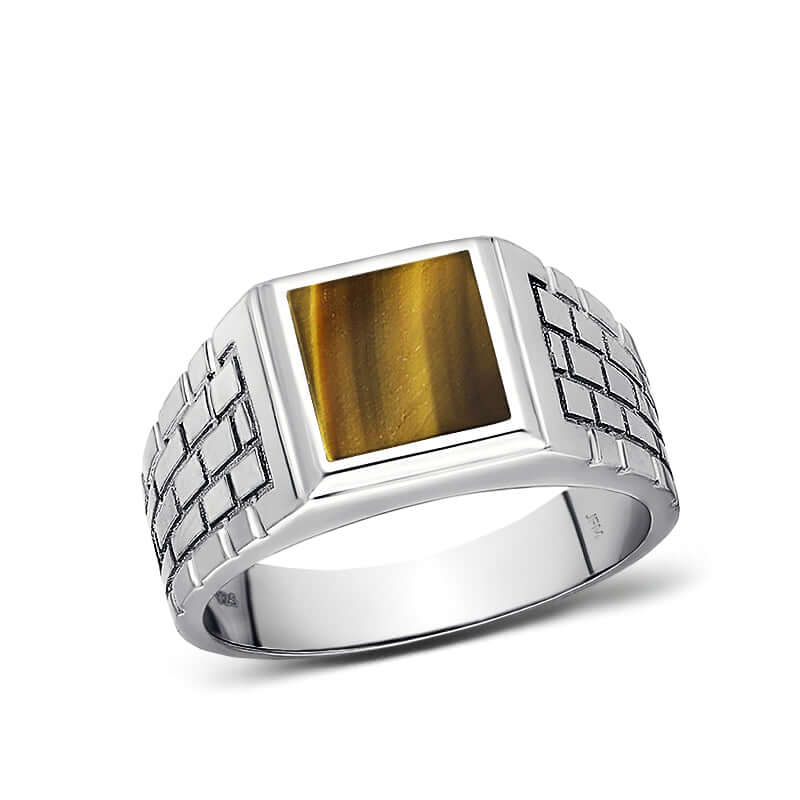 Square Natural Stone Ring - 925 Silver Men's Pinky Band – J F M